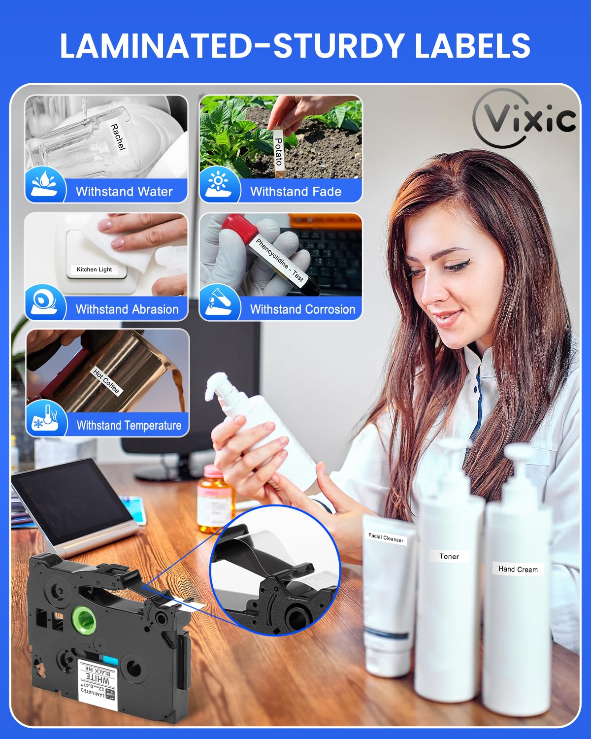 Vixic D210S H1100 E1000 P780BT P3200 D480BT BZ Tape Standard Laminated 12mm 0.47 Inch Black on White Label Maker Tape Compatible with Brother P Touch TZe-231 for PTH110 PT-D210 PT-D610BT PT-D400AD