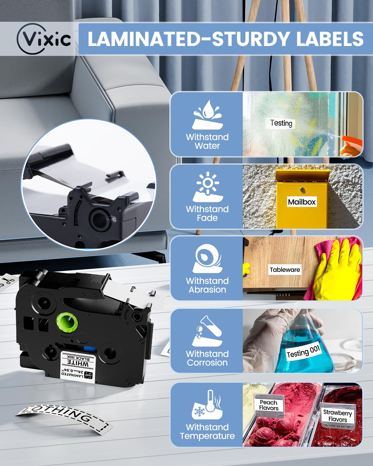 Compatible with TZe-251 Tze251 BZ Tape 24mm P Touch Label Maker Tape 24mm 0.94" Laminated White 5B21Z for Vixic P780BT & Ptouch PT-D610BT PT-D600 PT-P710BT Cube Plus PT-P700 PTP750W PT2730