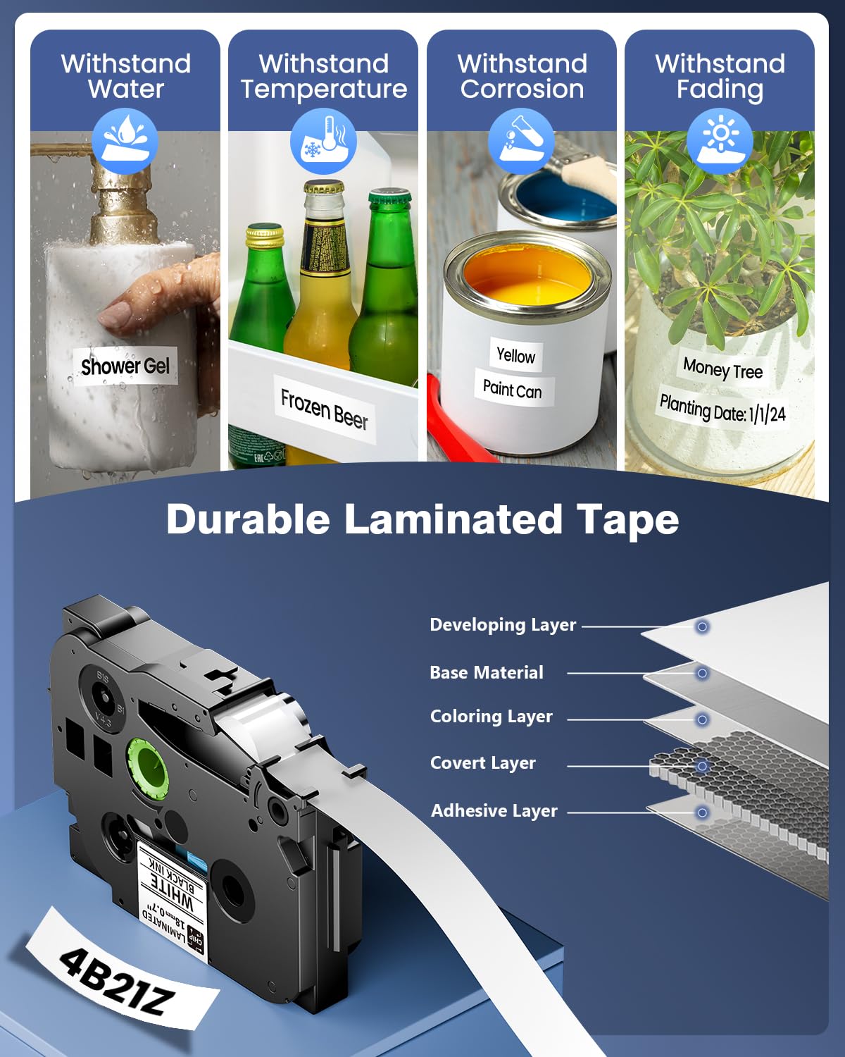 TZe-241 TZe241 Label Tape Compatible with Brother TZe Tape 18mm 0.7" TZ-241 Laminated White 3/4 Inch, Tz Tape 18mm BZ Tape 4B21Z Work for P780BT D480BT P Touch Label Maker PT-D400 PT-D600 PT-1750 2030