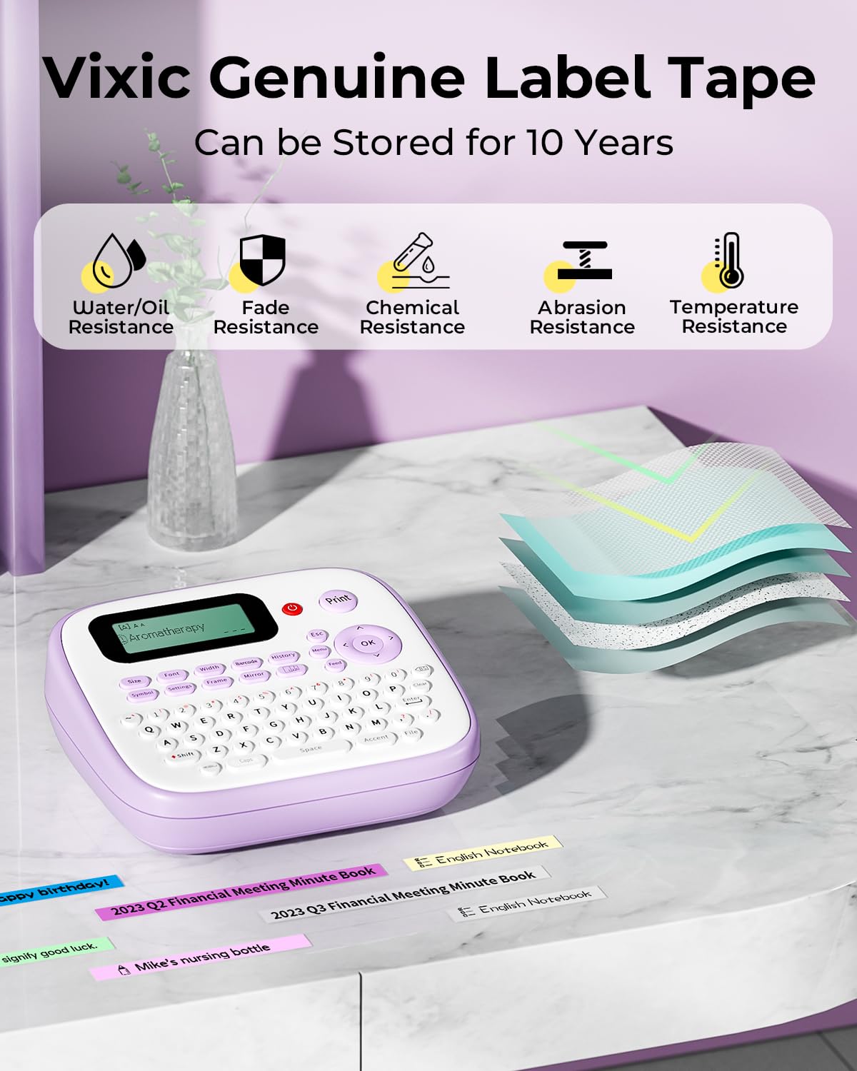 Vixic Label Maker Machine with Tapes, D210S Portable Label Maker, Label Maker Machine with USB-C for Power, Labeler Features Chain Print to Reduce Label Wastes for Home Kids Items Office Organization