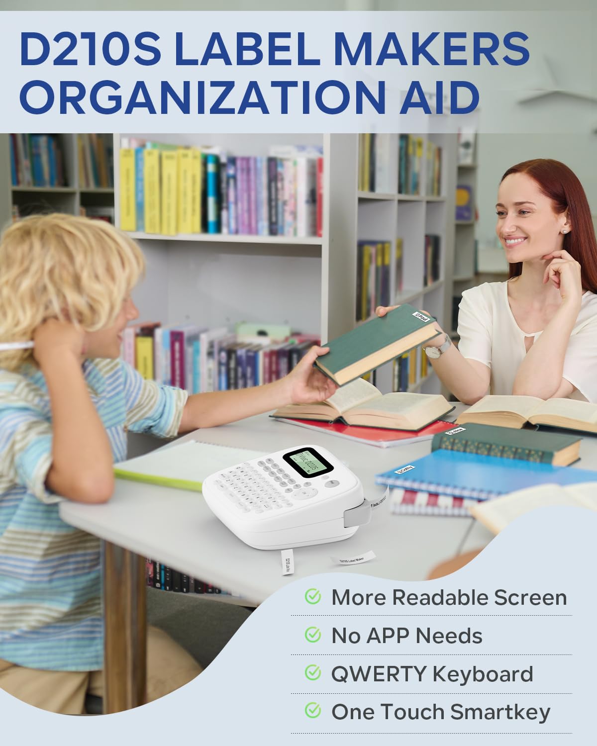Vixic Label Makers-2025 D210S Portable Label Maker Machine with Different Fonts, Type-C for Power Labeling, QWERTY Keyboard Labeler, 600+Symbols, Easy Label Printer for Home Office School Kids, Green