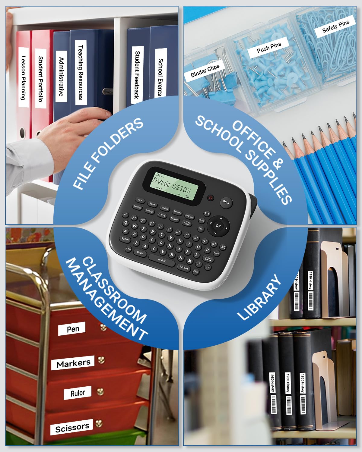 Vixic Label Makers, D210S Label Maker Machine with Tapes, Label Maker Waterproof-Labels, Portable Label Machine with Keyboard Powered by Type-C, Handheld Labeler Machine for School Office Organization