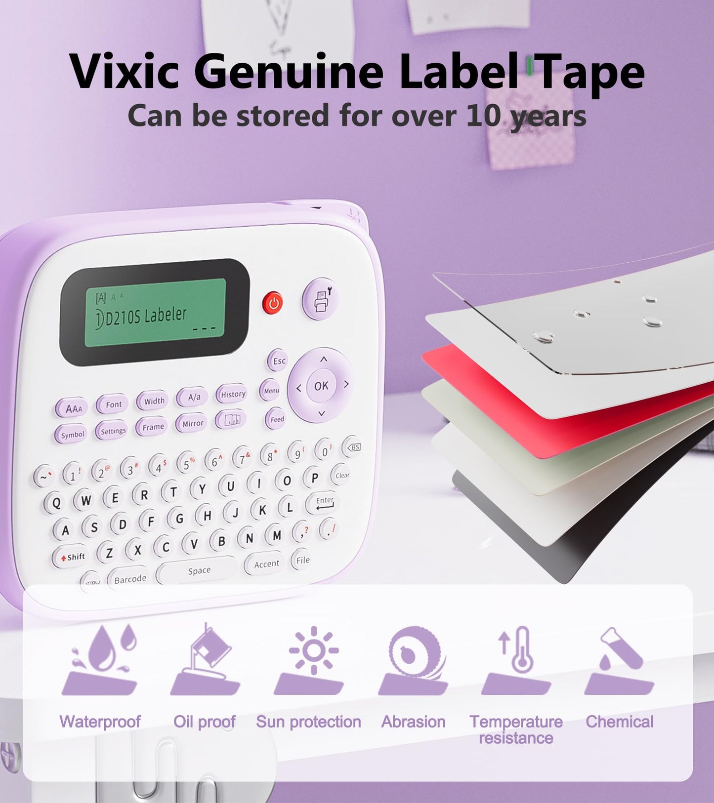 Vixic Label makers - Vixic D210S Label Maker Machine - USB C for Power, Difference Fonts Style,100+ Boarder,600+Symbols,12mm Sticker Maker Easy to Use for Labelling Bottle,Jar,Plan,Kids Storage, Purple
