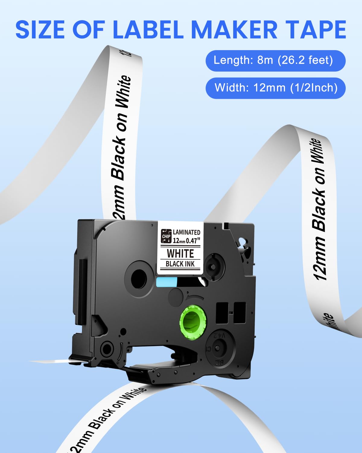 Vixic D210S H1100 E1000 P780BT P3200 D480BT BZ Tape Standard Laminated 12mm 0.47 Inch Black on White Label Maker Tape Compatible with Brother P Touch TZe-231 for PTH110 PT-D210 PT-D610BT PT-D400AD