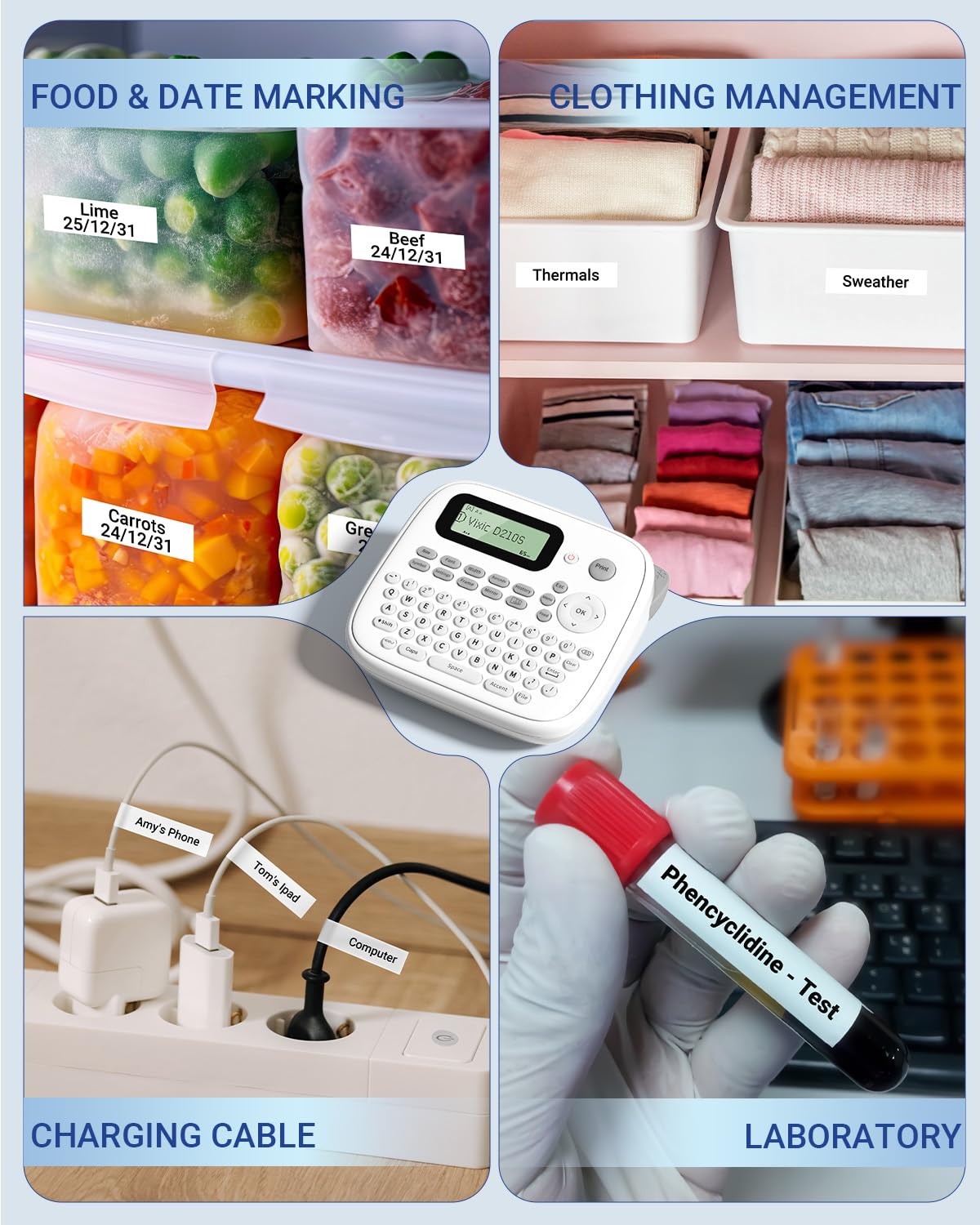 Vixic Label Makers-2025 D210S Portable Label Maker Machine with Different Fonts, Type-C for Power Labeling, QWERTY Keyboard Labeler, 600+Symbols, Easy Label Printer for Home Office School Kids, Green