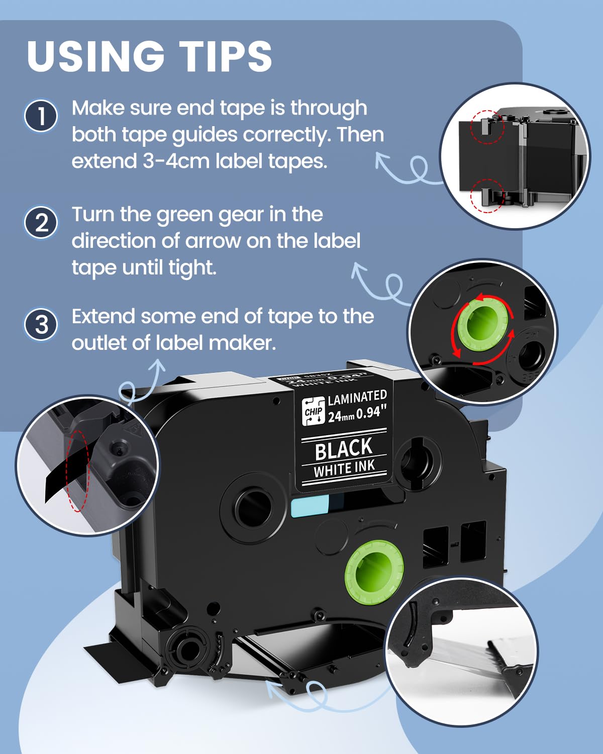 Vixic 24mm Label Tape Black BZ Tape Laminated for P780BT Labeler TZe-355 Compatible with Brother P Touch TZe Tape White on Black 0.94 for PT-D610BT PT-710BT D600 P700 PTP750W PT-D600VP Label Makers