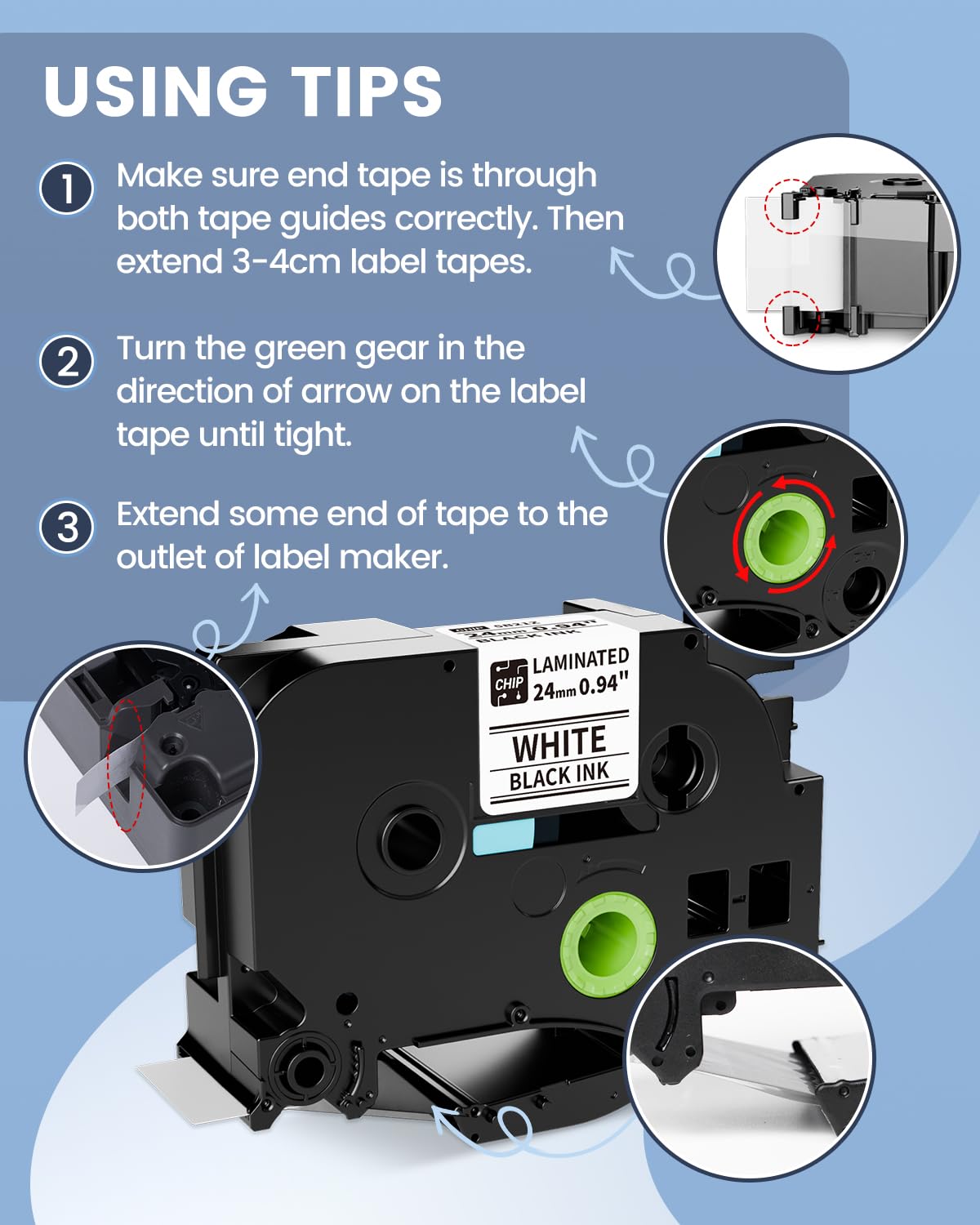 Compatible with TZe-251 Tze251 BZ Tape 24mm P Touch Label Maker Tape 24mm 0.94" Laminated White 5B21Z for Vixic P780BT & Ptouch PT-D610BT PT-D600 PT-P710BT Cube Plus PT-P700 PTP750W PT2730