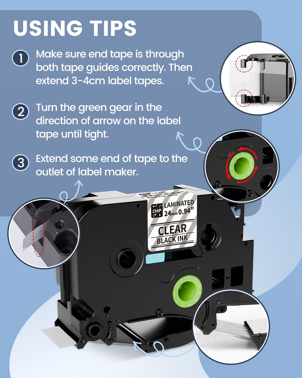 Vixic BZ Tape Compatible with TZe Tape 24mm Laminated Clear 0.94" Replacement for Brother P Touch Tz Tape TZe-151 TZe151 TZ151 for P780BT PT-D600 PT-P710BT PT-P700 PTP750W PT2730 PT-E500VP Label Maker