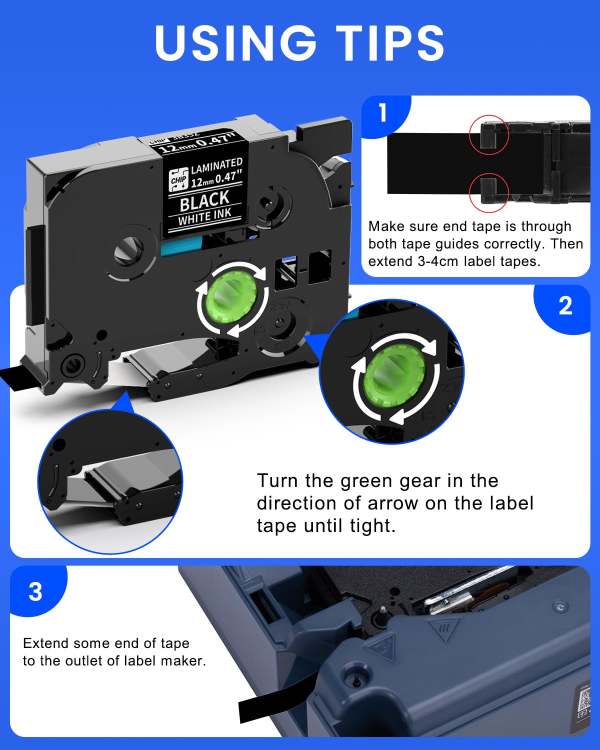 Vixic D210S H1100 D480BT P780BT E1000 P3200 BZ Tape 3B35Z White on Black Tape 12mm 0.47 Inch Laminated Label Maker Tape TZe-335 Compatible with Brother PT-D210 H110 D220 D410 D600 1280 1290 Labeler