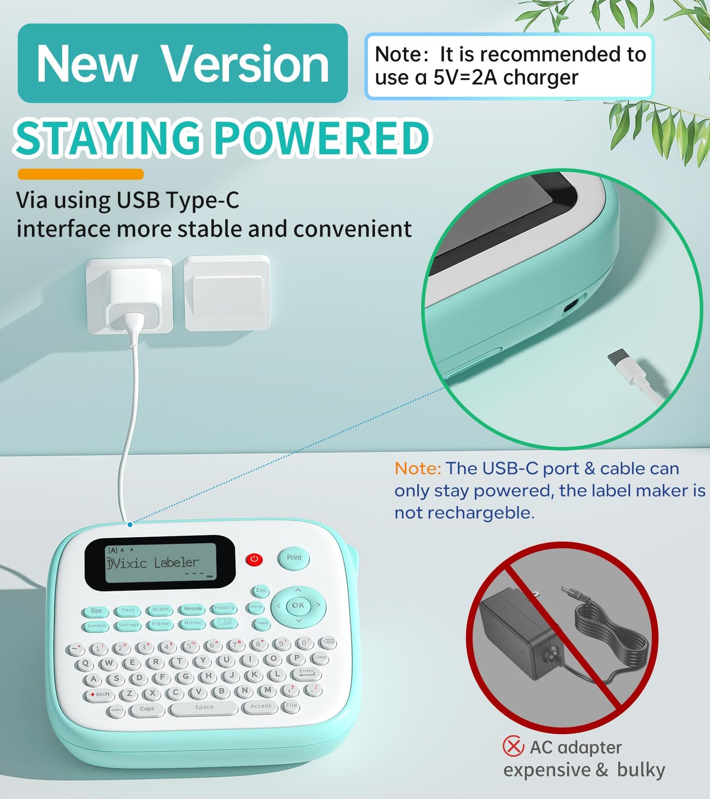 Vixic Label Maker, D210S Label Maker Machine with 4 Laminated Tapes, 12mm Labeler Labelmaker with QWERTY Keyboard, Print Different Fonts Frame Barcode for Home Office School, Green