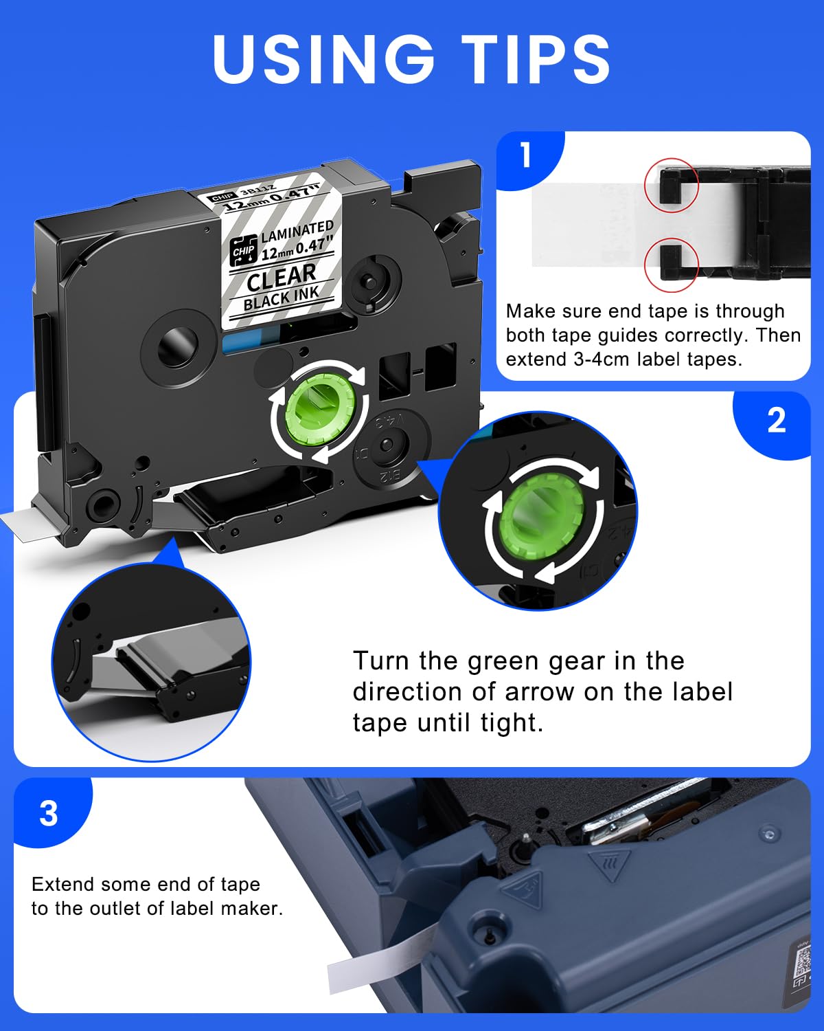 Vixic Label Maker Tape Clear TZ 12mm 0.47 Inch BZ Tapes for D210S H1100 D480BT P780BT E1000 P3200 Labeler Replacement for Ptouch Label Tape TZe-131 TZe131 for PTD210 PTH100 PTD220 PT-H103W Label Maker