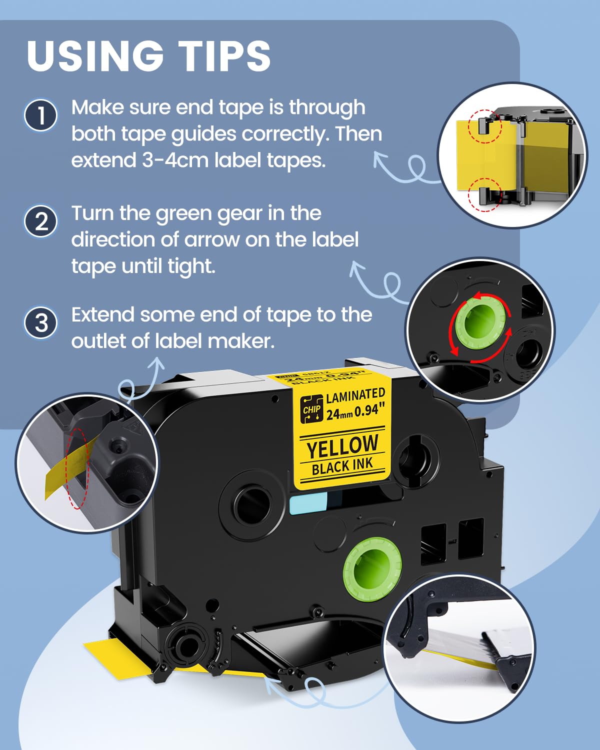 Vixic TZe-651 24mm Yellow BZ Tape 5B61Z 0.94 Laminated 1 Inch for Vixic P780BT & Ptouch PT-D600 PT-D610BT PT-P710BT PT1880 Label Maker