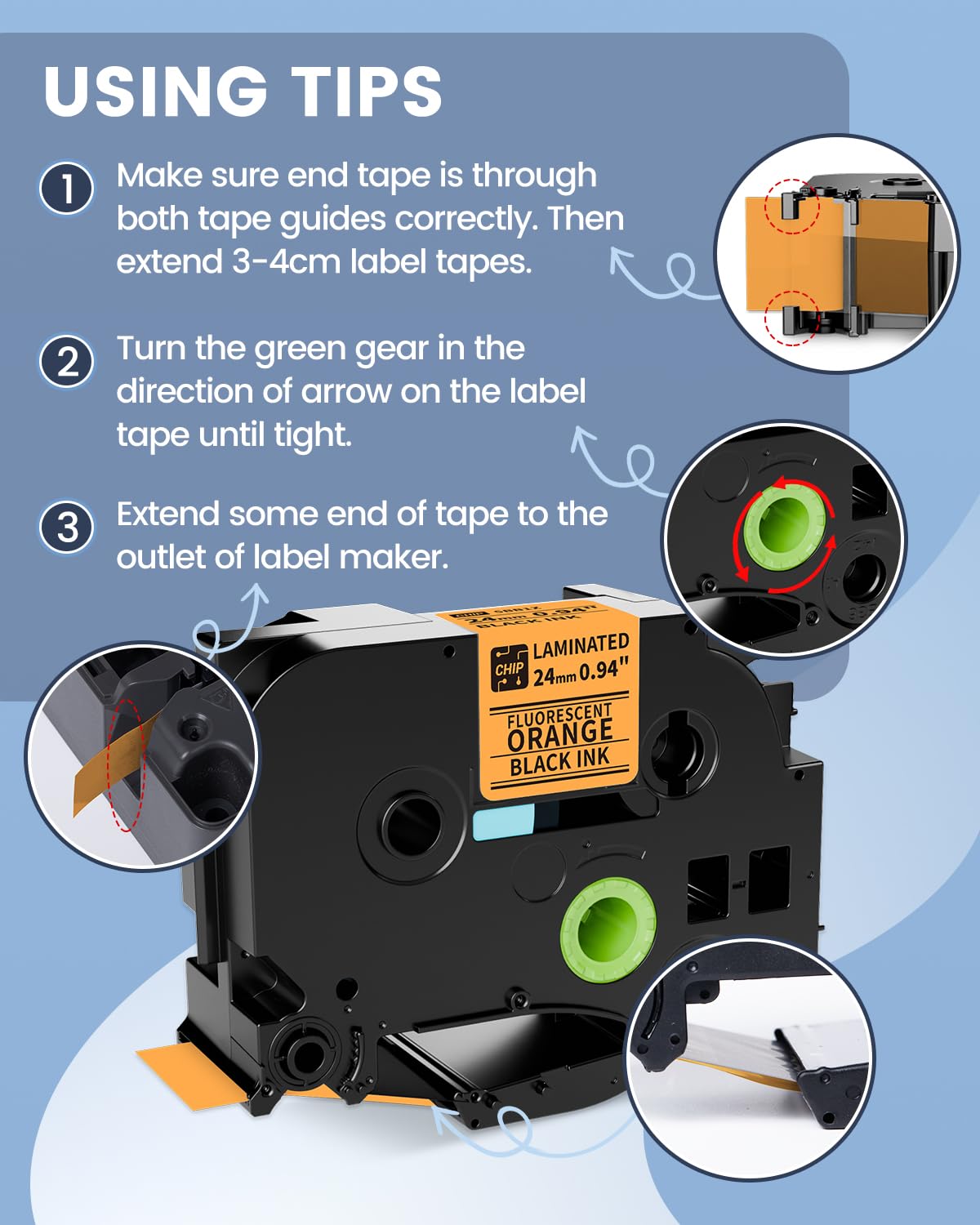Vixic P780BT 24mm 1 Inch 0.94 Laminated Orange Tape, TZe-B51 Label Tape for Brother Ptouch PT-D600 PT-D610BT PT-P710BT PT-P700 PT-P750W Label Maker