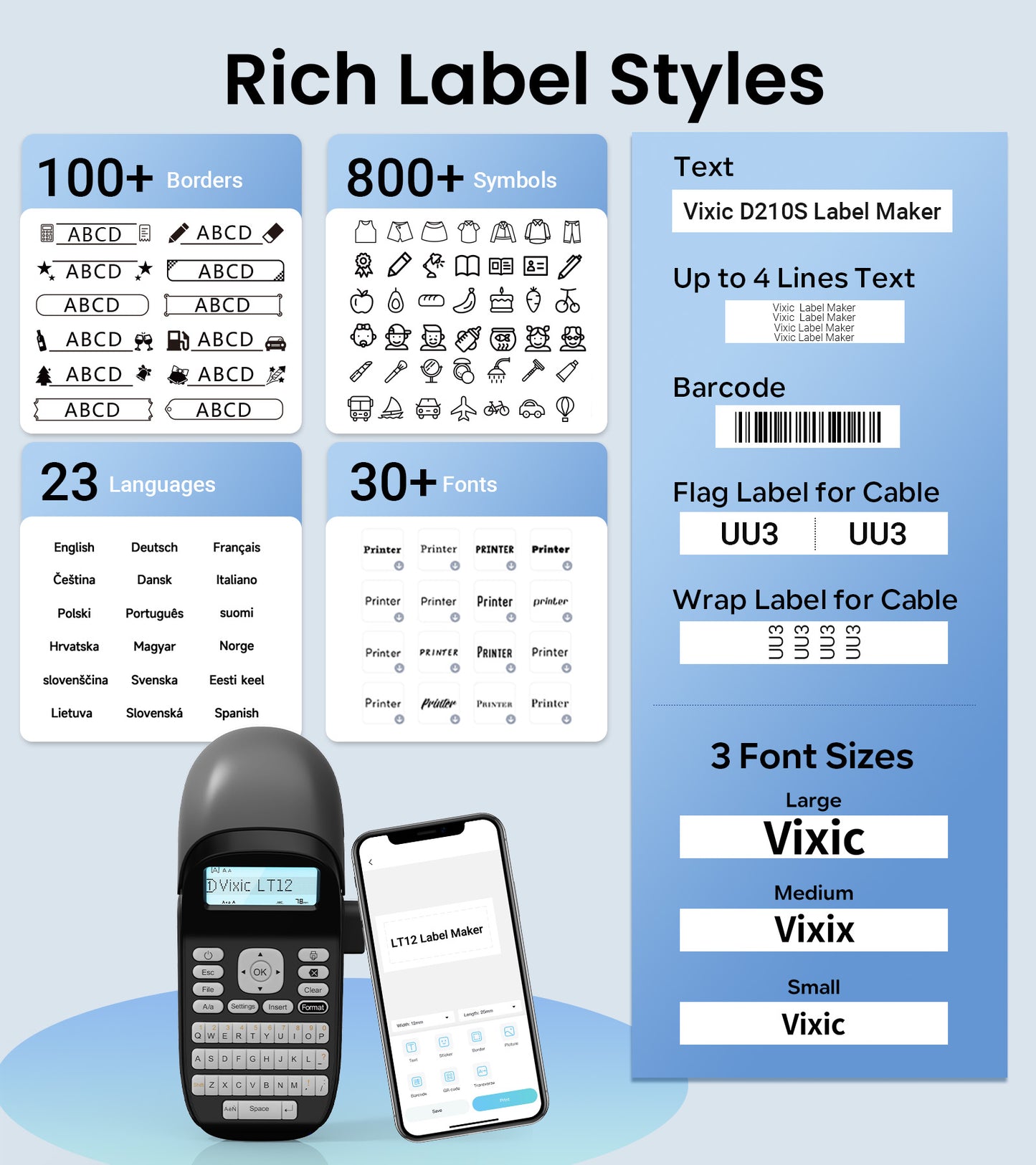 Vixic Label Maker Machine with-Tape Waterproof LT12, Backlit Screen Label Makers with Keyboard, Portable Handheld Labeler Machine with Durable Battery, Versatile App with 1600+ icon,160+fonts, Inkless