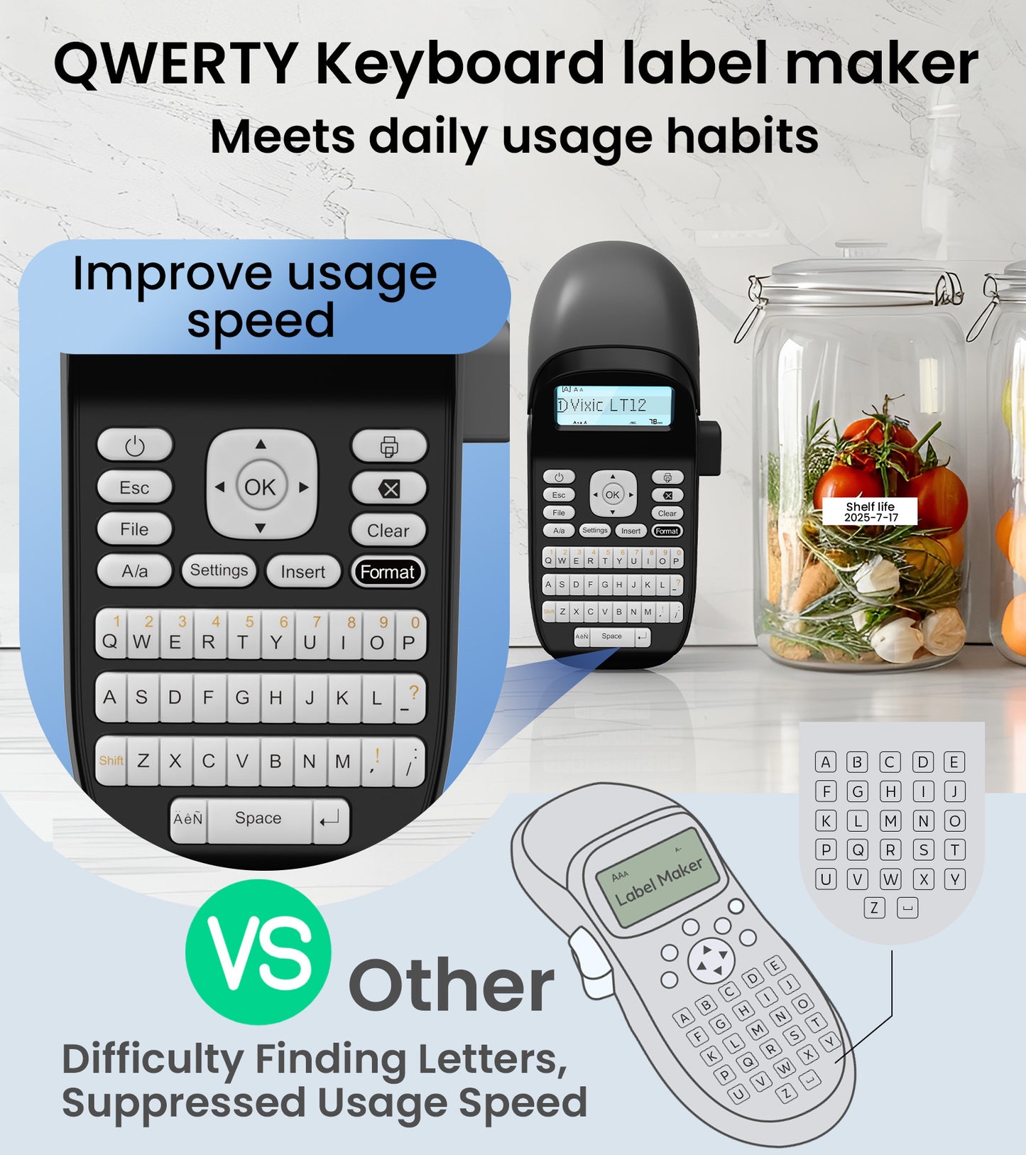 Vixic Label Maker Machine with-Tape Waterproof LT12, Backlit Screen Label Makers with Keyboard, Portable Handheld Labeler Machine with Durable Battery, Versatile App with 1600+ icon,160+fonts, Inkless