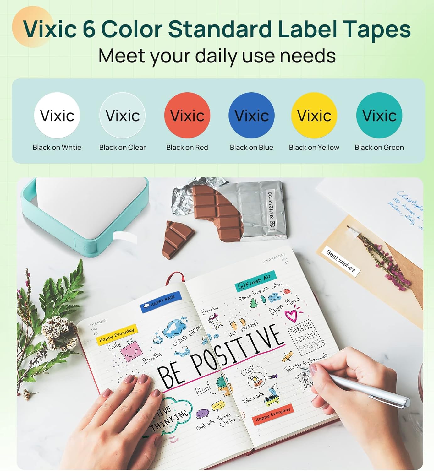 Vixic 6 Dark Color Label Maker Tape for D1600 LM1600 Label Makers, 1/2 Inch x 23Feet Tape Replacement for D1 Label Tape, Compatible with Dymo LabelManager 160 280 210D Label Maker