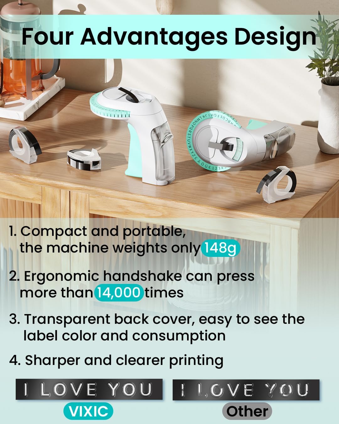 Embossing Label Maker Machine, Embossed Label Maker With 5 Rolls Embossing Label Tape 9mm (Green)