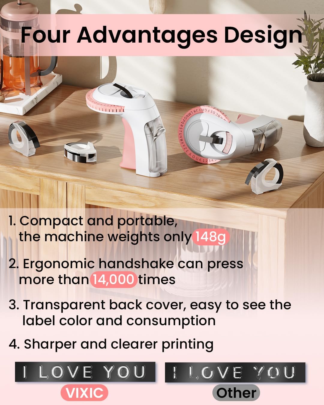 Embossing Label Maker Machine with 5 Label Maker Tape 3/8"(9mm) Pink