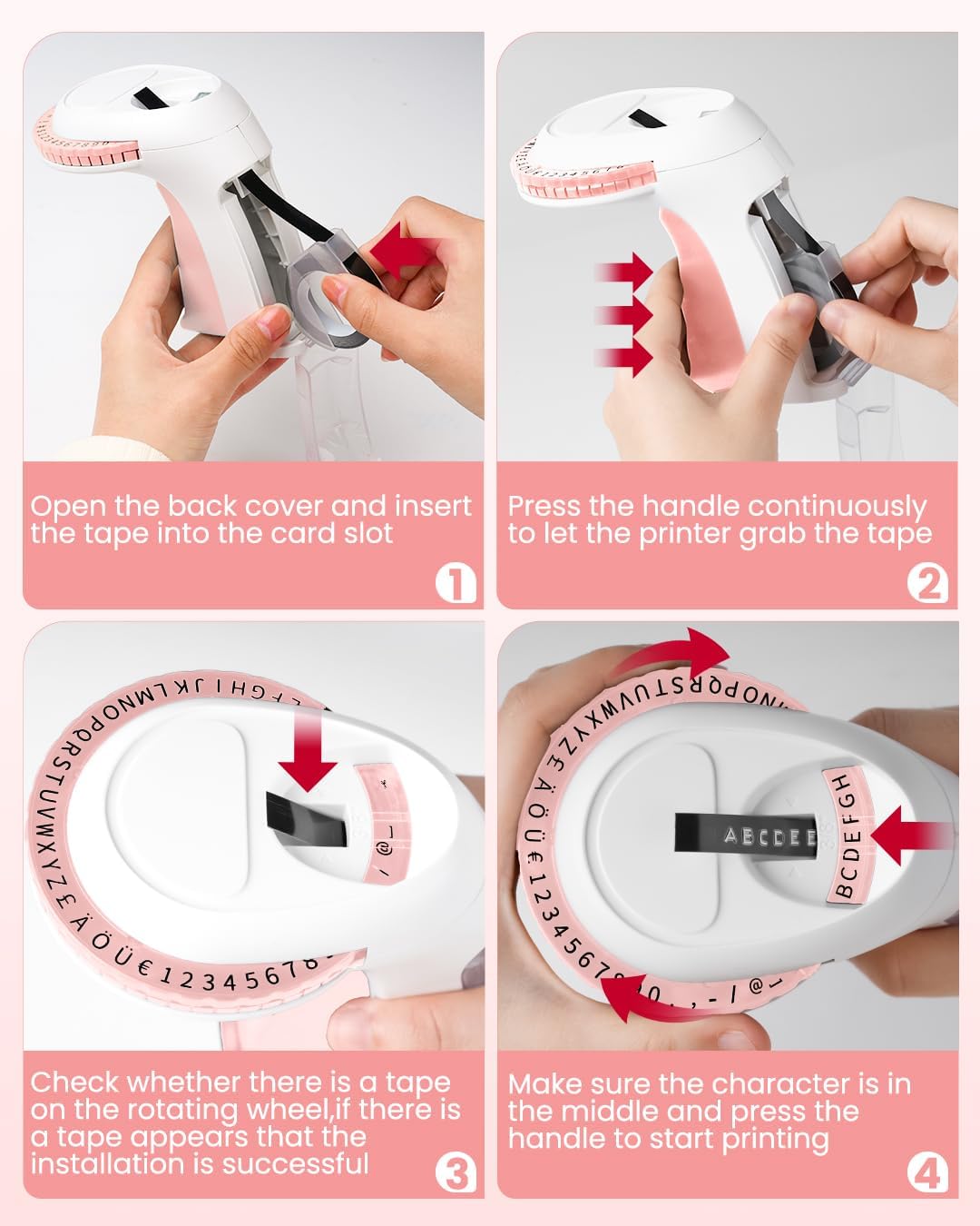 Embossing Label Maker Machine with 5 Label Maker Tape 3/8"(9mm) Pink