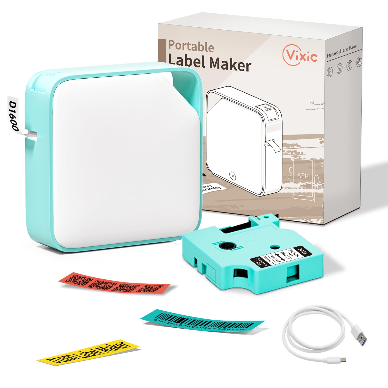 Vixic Label Maker Machine with Tape D1600 Portable Bluetooth Label Pri