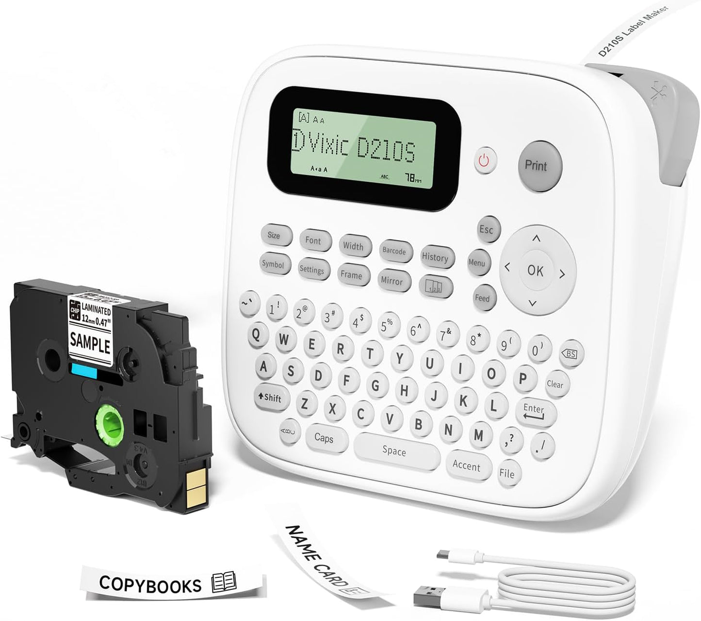 Label Maker Machine With QWERTY Keyboard, Includes USB-C Cable for Power Gray