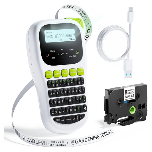 Vixic Label Maker Machine, H1100 Portable QWERTY Keyboard Labeler with Backlight LCD Screen for Home & Office Organization, Multiple Fonts Symbols Borders Easy to Use Inkless Handheld Label Printer