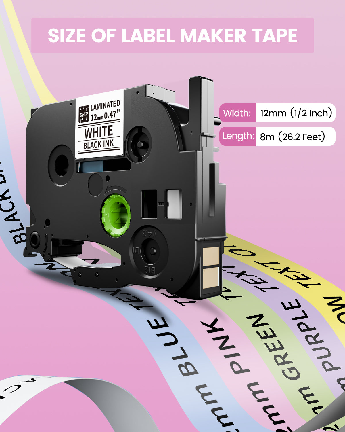 Label Maker Tape BZ Tapes Color for D210S H1100 D480BT P780BT E1000 P3200 Label Makers Compatible with Brother TZe TZ Tape 12mm 0.47 Laminated for P Touch PT-D210 PT-H110 PT-D220 PTD610BT,6-Pack