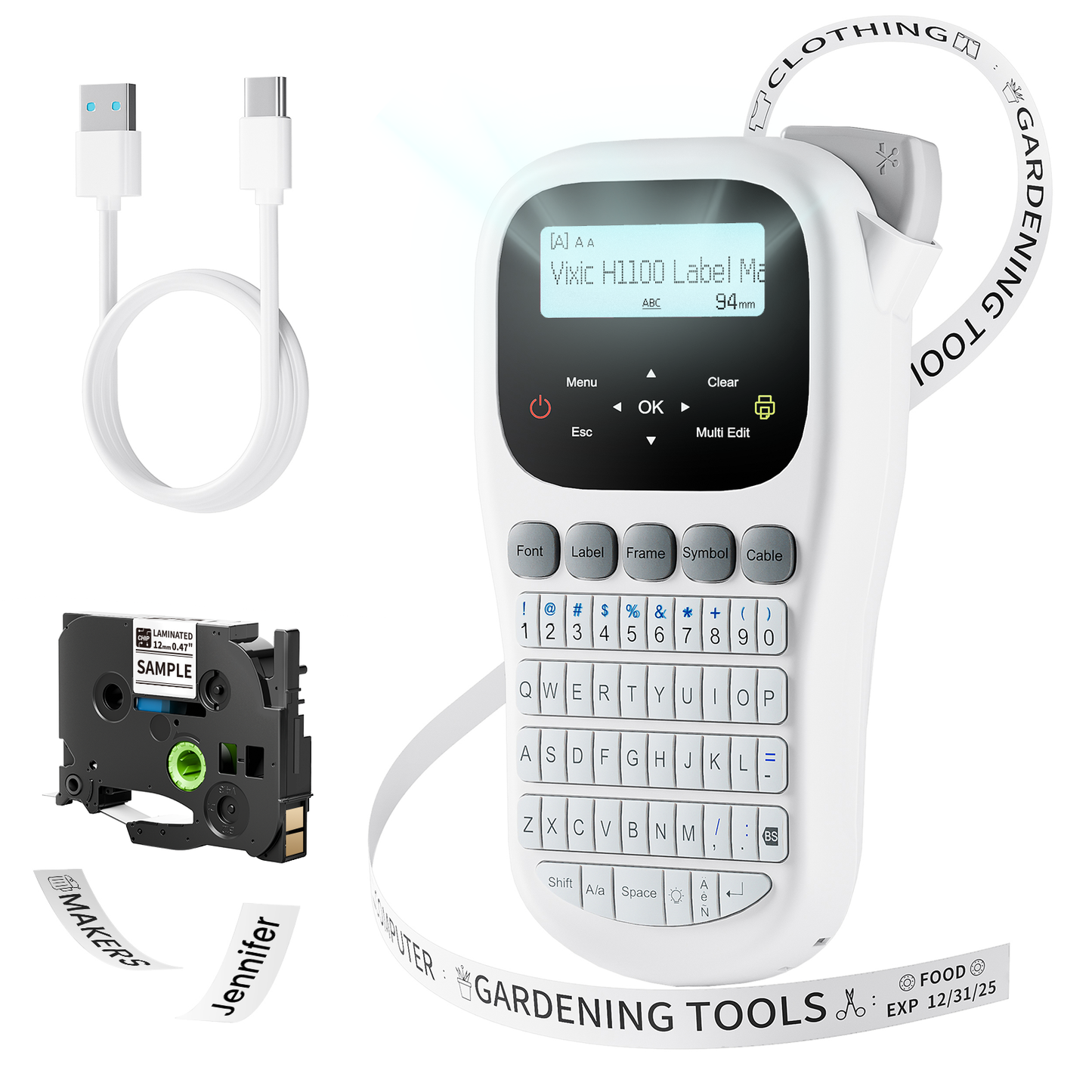 Vixic Label Maker, H1100 Label Maker Machine with-Tape, Portable Label Maker Machine with Backlight Screen, Handheld Labeler Includes USB-C for Power, Multiple Font Icon for School Office Organization