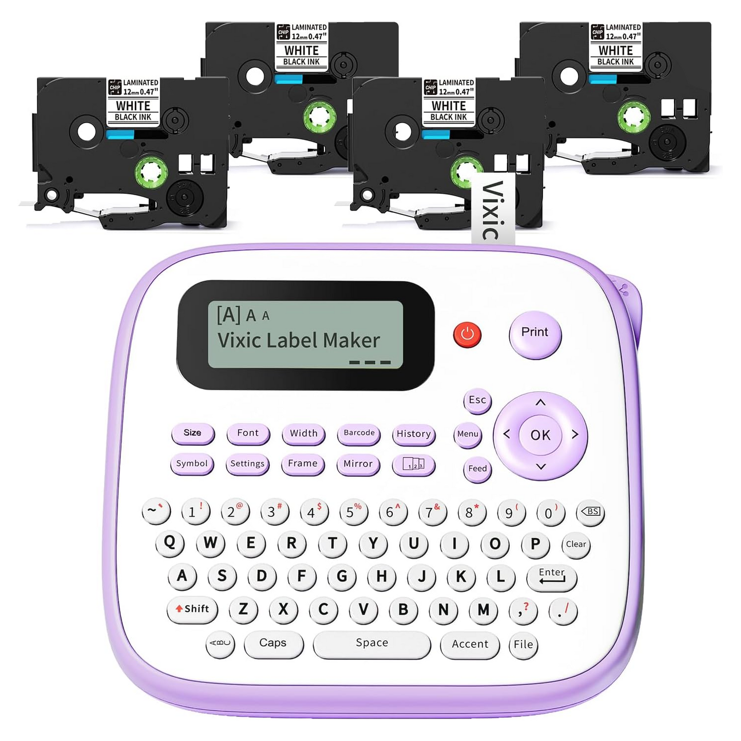 Vixic Label Maker Machine with 4 Tapes Portable Label Makers D210S,Type-C for Power,Easy-to-Use,QWERTY Keyboard,One Touch Keys,Personal Label Maker for Home,Gardens,School,Office Organizing Purple