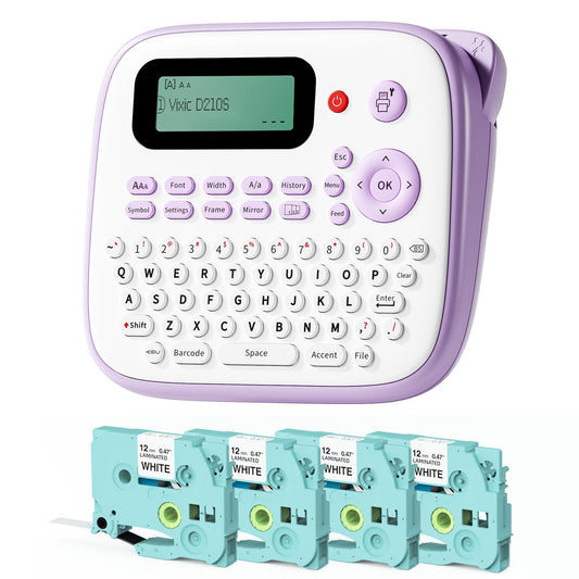 Vixic Label Maker Machine with 4 Tapes Portable Label Makers D210S,Type-C for Power,Easy-to-Use,QWERTY Keyboard,One Touch Keys,Personal Label Maker for Home,Gardens,School,Office Organizing Purple