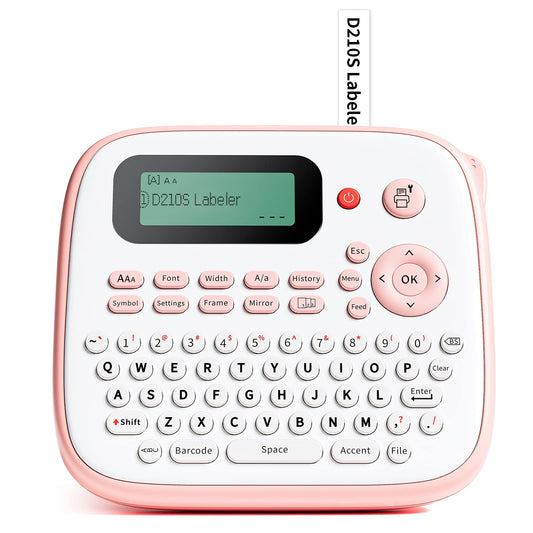 Vixic Label Makers-D210S Labeler Machine-Portable 12mm Label Printer,QWERTY Keyboard,500+Symbols,AC Adapter Include,Labeling Sticker for Home Office School Small Business Organization