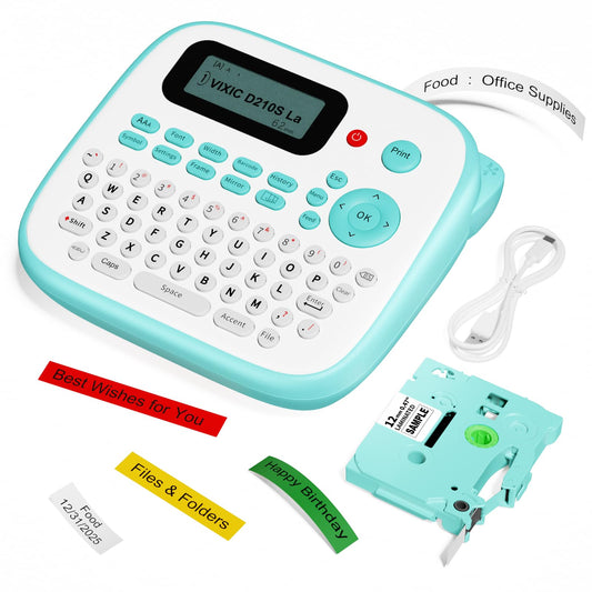 Vixic Label Makers-2023 D210S Portable Label Maker Machine with Difference Fonts,Type-C for Power Labeling,QWERTY Keyboard Labeler ,600+Symbols,Easy Label Printer for Home Office School Kids Green