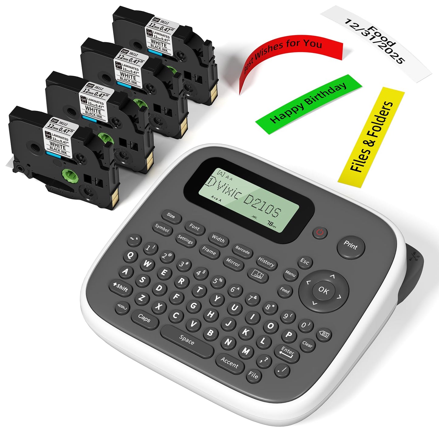 Vixic Label Makers, D210S Label Maker Machine with Tapes, Label Maker Waterproof-Labels, Portable Label Machine with Keyboard Powered by Type-C, Handheld Labeler Machine for School Office Organization