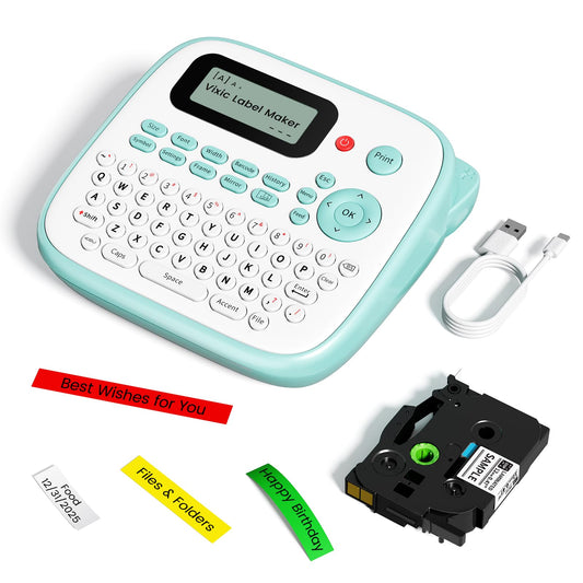 Vixic Label Makers-2025 D210S Portable Label Maker Machine with Different Fonts, Type-C for Power Labeling, QWERTY Keyboard Labeler, 600+Symbols, Easy Label Printer for Home Office School Kids, Green