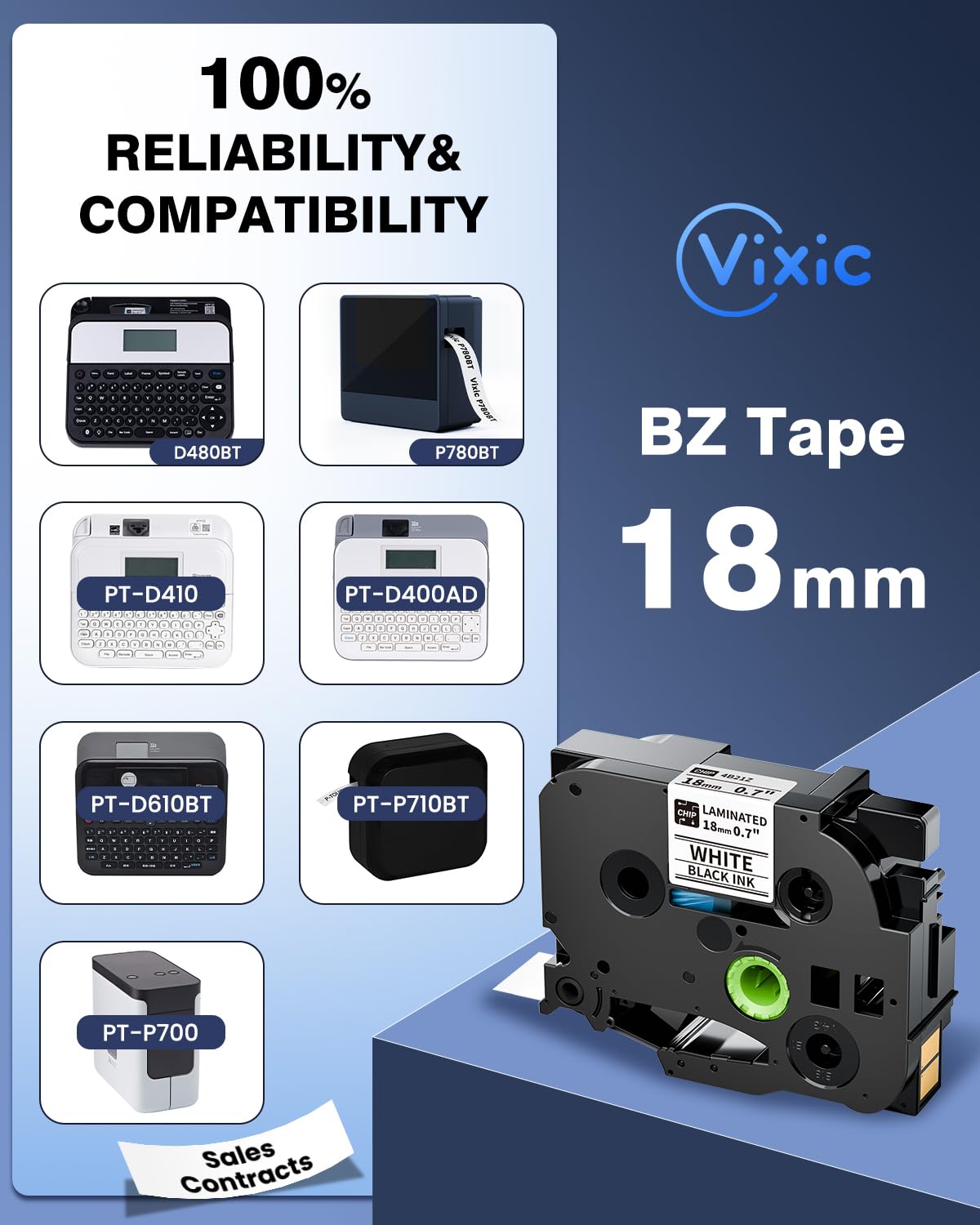 Vixic D480BT Label Tape 4B21Z, Compatible Brother Label Tape Replacement for Brother TZe Laminated P Touch Label Tape 18mm 0.7 Inch Black on White for PTD400 PTD410 PTD460 PTD600 PTD610, 3-Pack