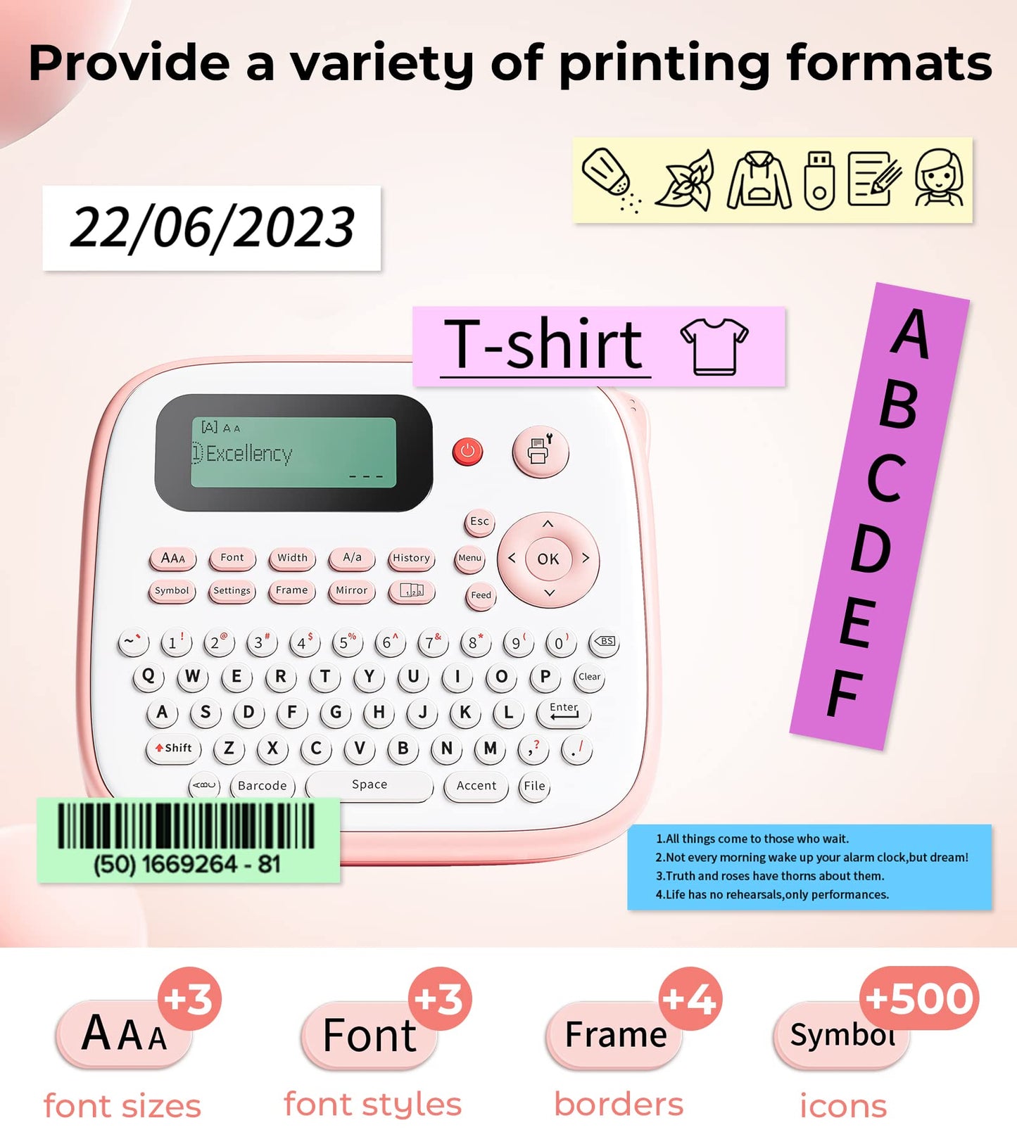 Vixic Label Makers-D210S Labeler Machine-Portable 12mm Label Printer,QWERTY Keyboard,500+Symbols,AC Adapter Include,Labeling Sticker for Home Office School Small Business Organization