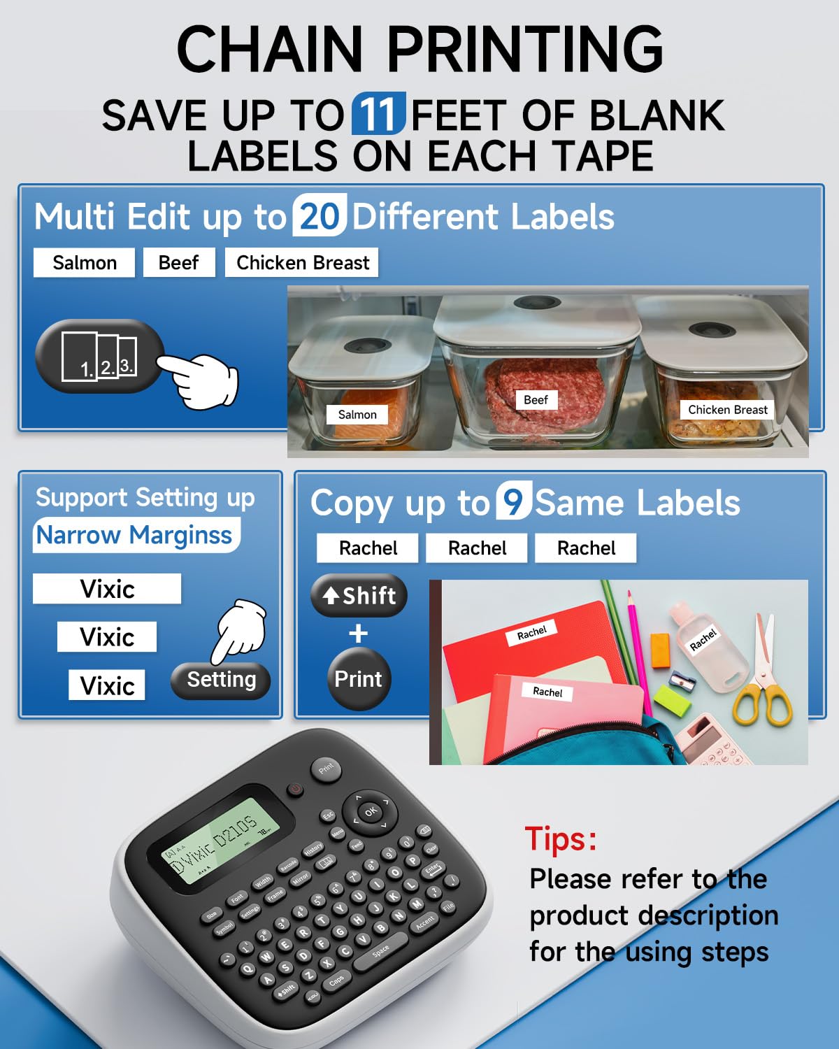 Vixic Label Makers, D210S Label Maker Machine with Tapes, Label Maker Waterproof-Labels, Portable Label Machine with Keyboard Powered by Type-C, Handheld Labeler Machine for School Office Organization