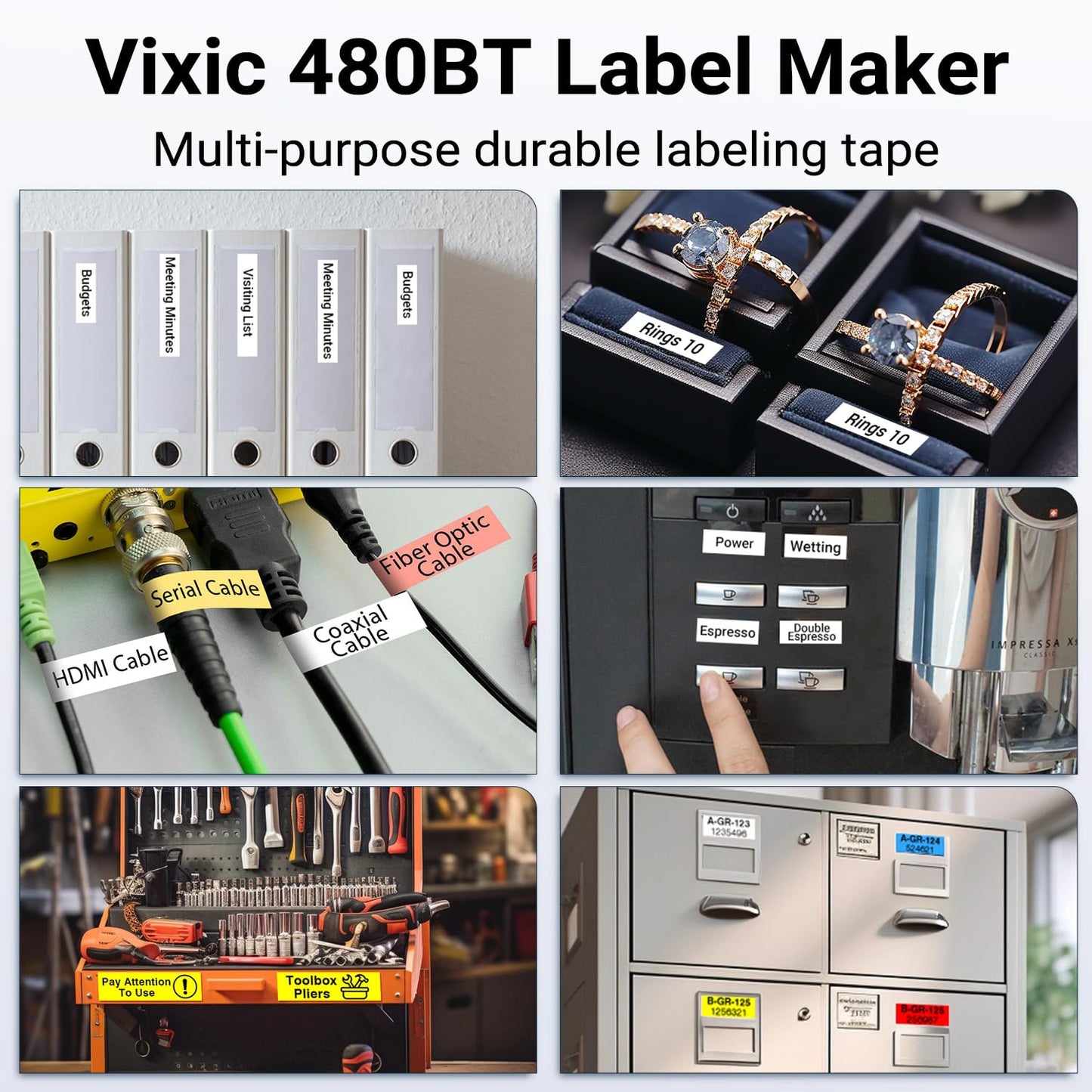 Vixic Label Printer D480BT Business PC Connectable Label Maker Machine with Tape Connect and Create via Bluetooth, Handheld, Rechargeable 18mm Keyboard Label Maker for Office Organization