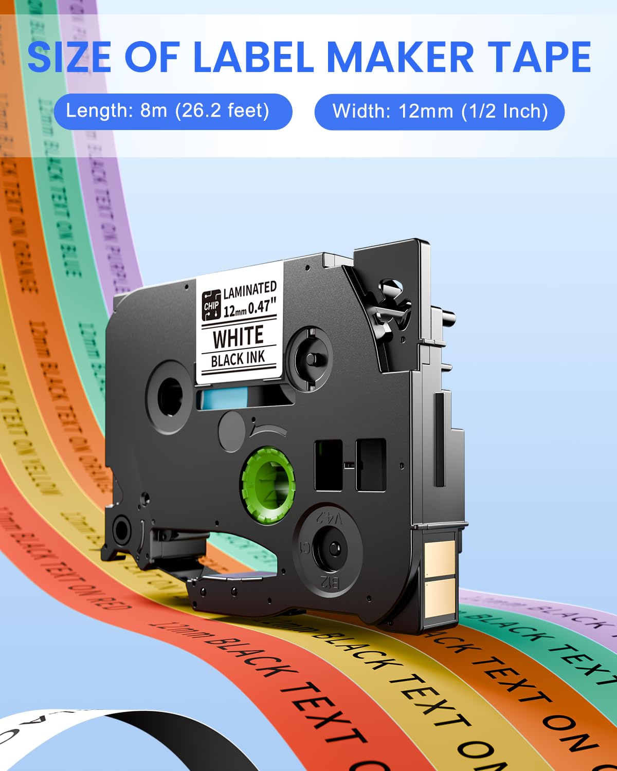 Vixic BZ Tape Laminated Color 12mm 0.47 Inch H1100 D210S E1000 P780BT D480BT P3200 Label Maker Tape Compatible with Brother P Touch Label Tape TZe Tz for PT-H100 H110 D200 PT-P700 PT-P750W PT-D210