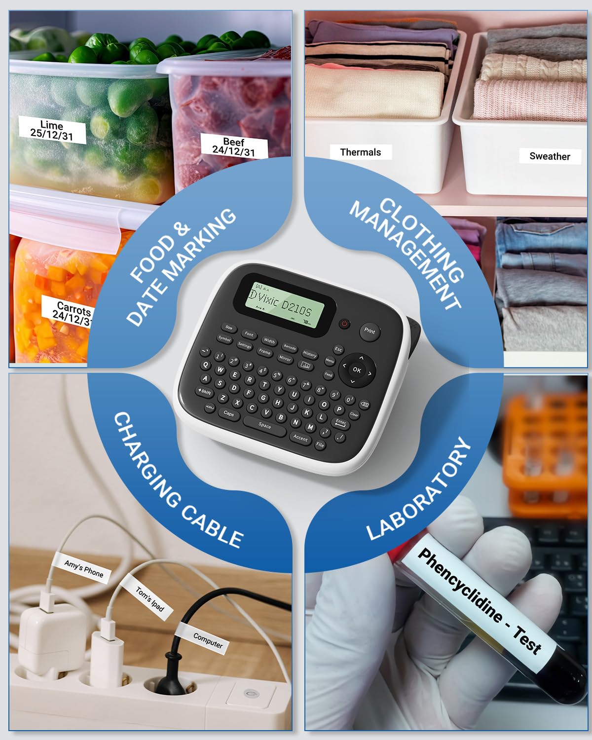 Vixic Label Makers, D210S Label Maker Machine with Tapes, Label Maker Waterproof-Labels, Portable Label Machine with Keyboard Powered by Type-C, Handheld Labeler Machine for School Office Organization