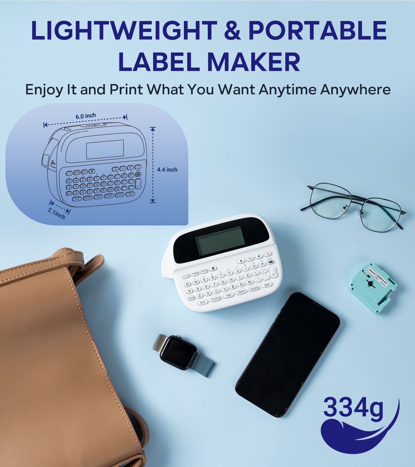 Label Maker, Label Maker Machine with-Tape, Rechargeable Portable Labeler with Backlit LCD, Handheld Label Maker with Keyboard, Multiple Font Frame Icon for Home school office organization, M950